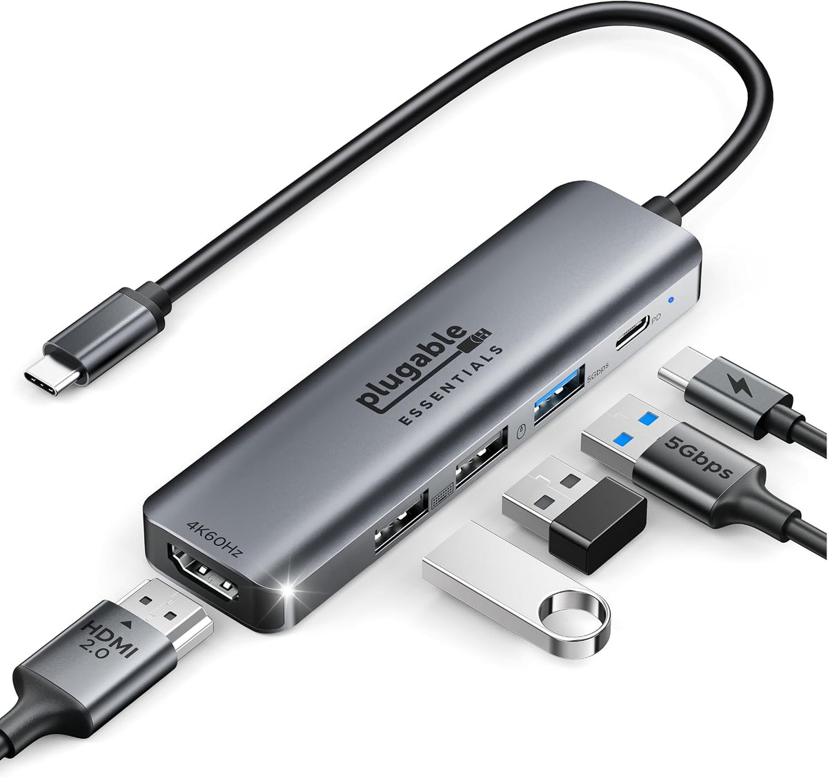 Plugable USB C Hub 5-in-1, USBC to HDMI Adapter 4K@60Hz, Multiport Adapter