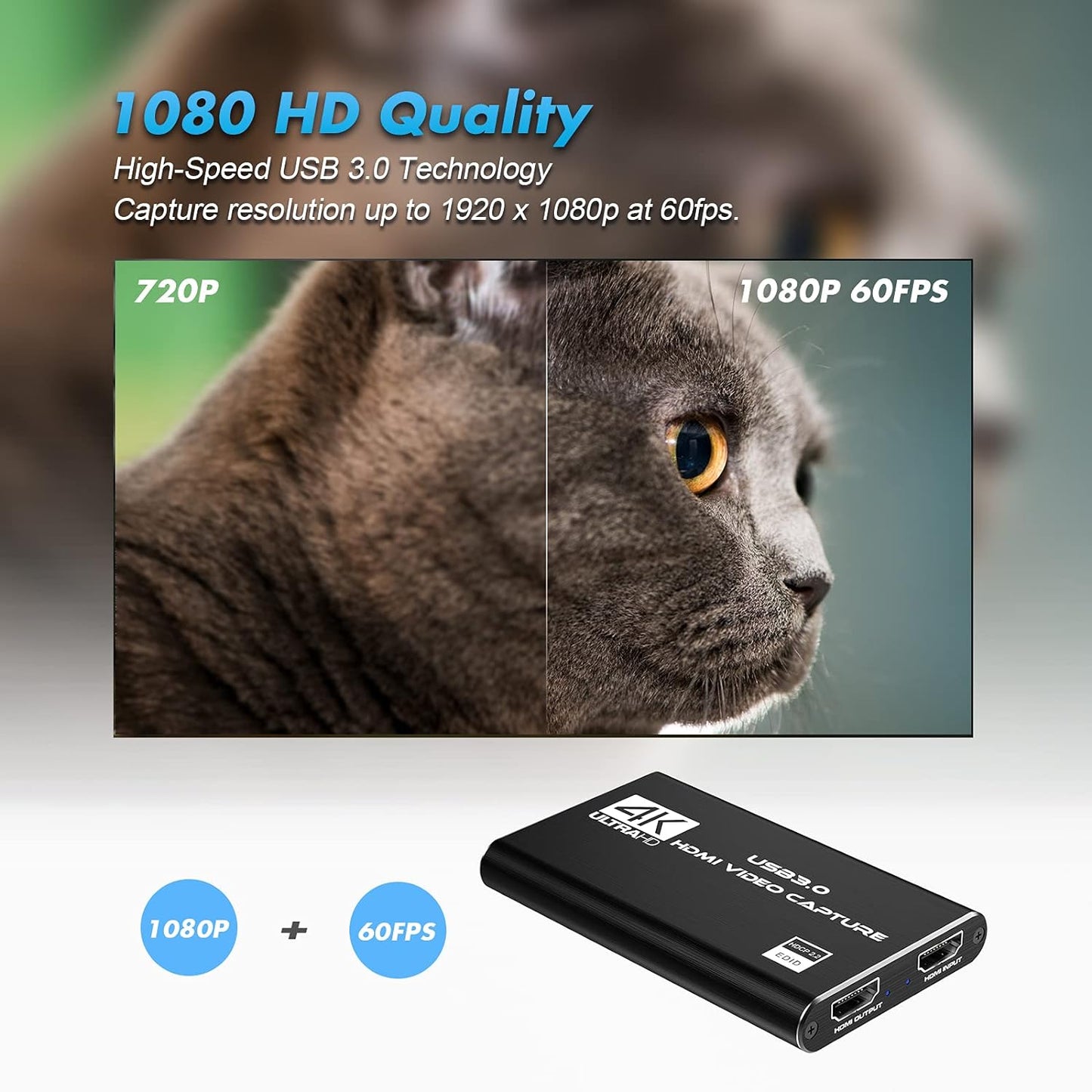 Capture Card, 4K HDMI Video Capture Card, Game Capture Card, 1080P 60FPS Video Capture Device, HDMI to USB 3.0 Capture Card for Streaming, Work with Camera/Xbox/PS4/PS5/PC/OBS