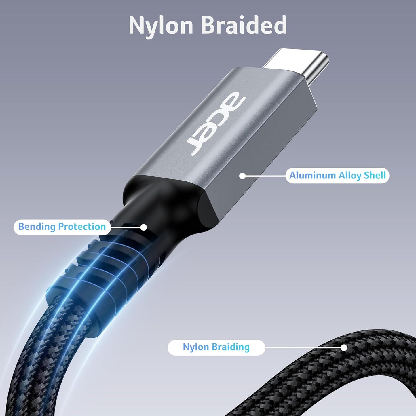 Acer USB4 Cable 40Gbps, 8K@60Hz Thunderbolt 4/3 Cable (3.3FT, 240W) | Braided USB C Cable Fast Charging, High Speed USB-C Video Cord Compatible with MacBook, SSD, Docking, iPhone 16 and More