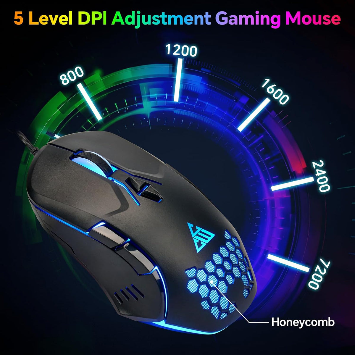 CHONCHOW Gaming Keyboard and Mouse Combo, Wired RGB Set for PC PS4 PS5 Xbox | Phone Holder, Ergo Wrist Rest, Full Size, Anti-Ghosting, USB Silent Light Up Keyboard, 7D 7200DPI Gaming Mouse, Mouse Pad