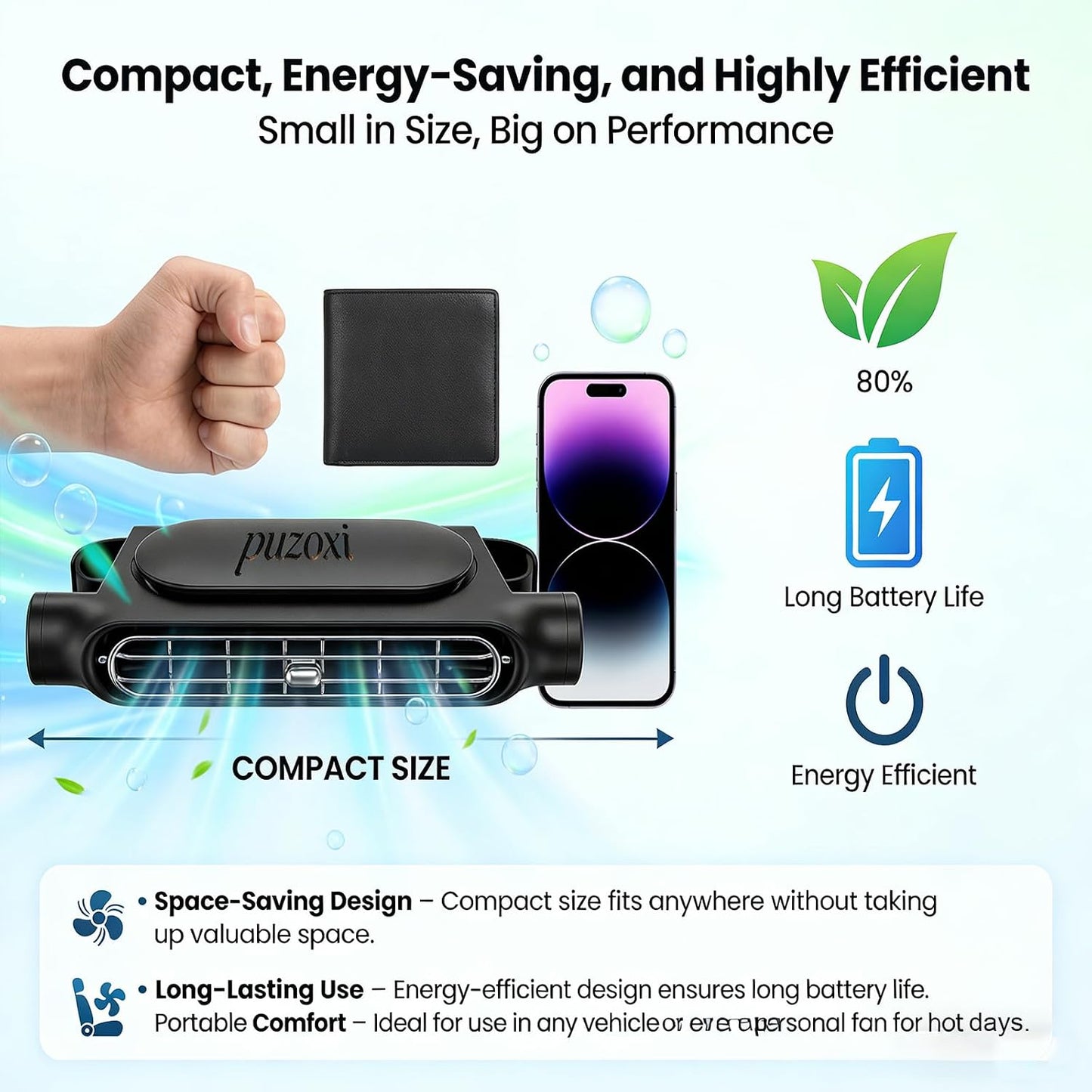 Car Seat Fan, Car Fans for Backseat for Kids, Mini Portable Battery Operated Back Seat Baby Quiet Headrest Neck Cooling Fan with 3 Adjustable Wind Speeds for All Cars Vehicle Jeep Van Rv Truck(BLACK)