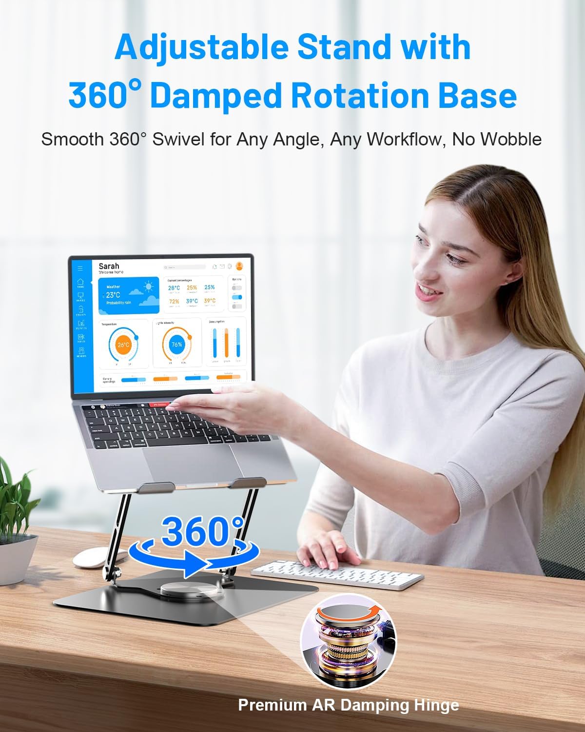 Metfut Laptop Cooling Pad with Detachable Fan & Cooler, Adjustable Height & Angle, 360 Rotation Base, Ultra-Quiet, Carbon Steel Framework for MacBook, ASUS, Dell 10-16” Laptop for Tablet, DJ Mixer