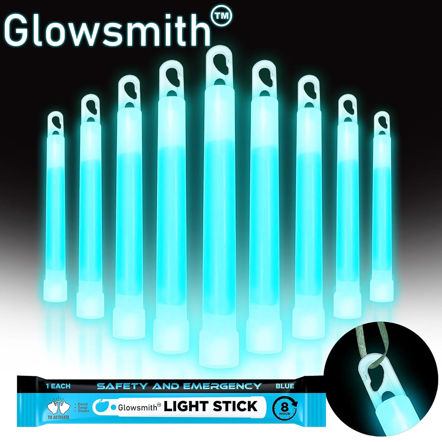 Glow Fever Emergency Safety Military Grade Glowsticks; 10PCS, 6" Ultra Bright Glow Sticks with 8 Hours Duration. Great for Hiking, Party, Camping, Blackouts, Hurricane and Survival Kits (Blue)