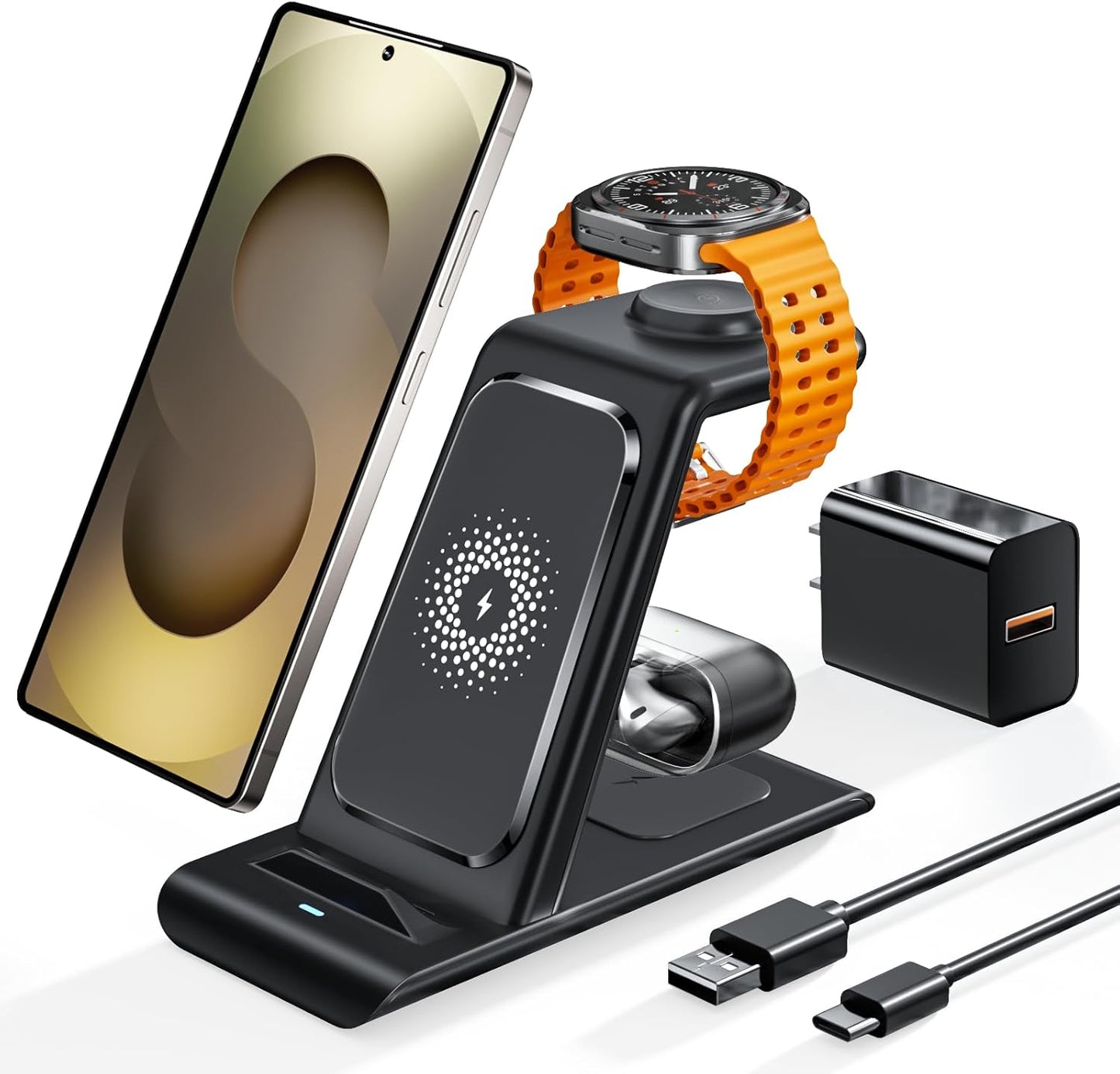 Wireless Charging Station for Samsung Galaxy Watch 9/8/7/6/5/4/3,S26 Ultra, Wireless Charger Samsung Phone Stand for Galaxy S25/S24/S23/S22/Note,Watch Ultra2,Buds4/4 Pro/3/2 Pro/Live Multiple Devices