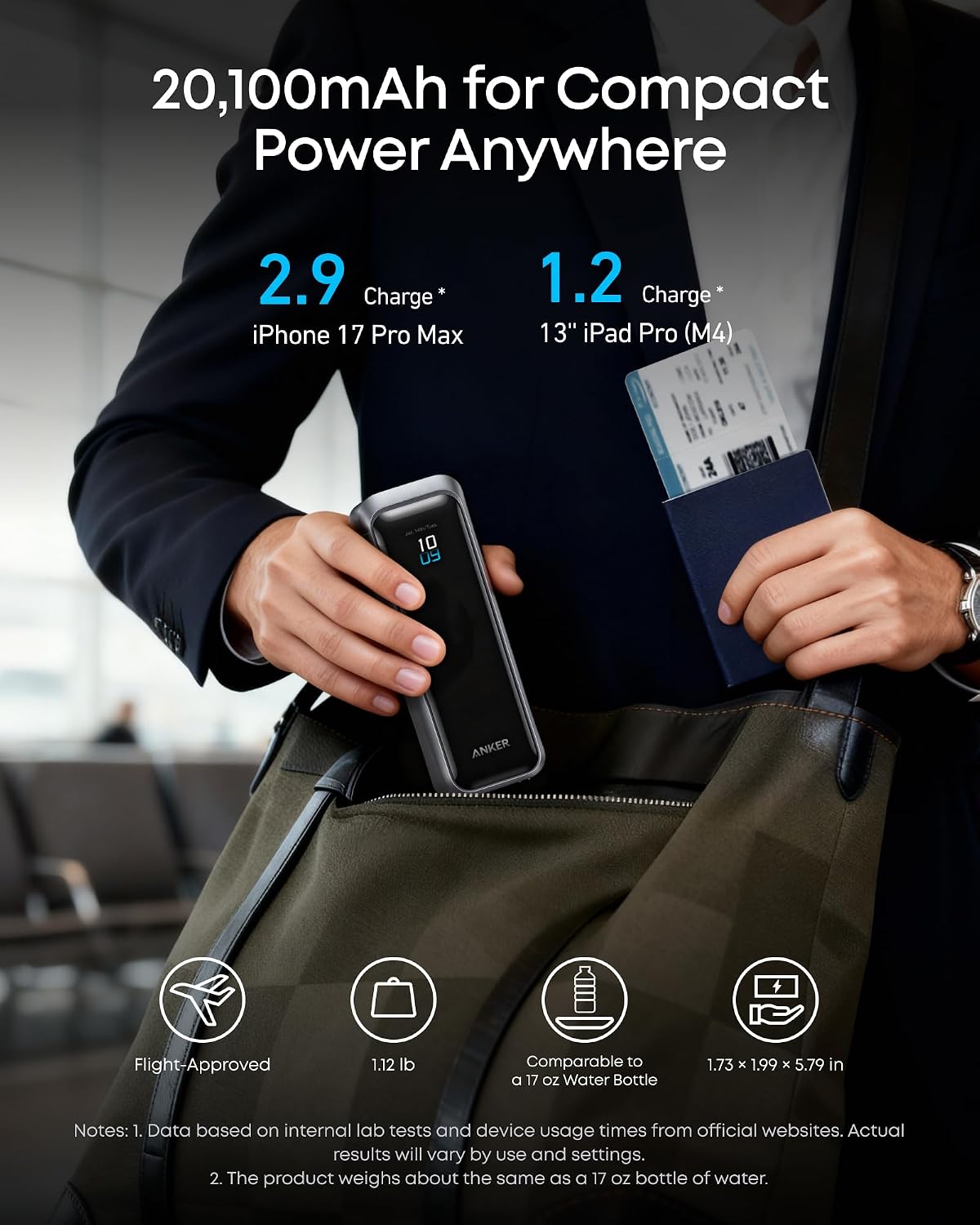 Anker Prime Power Bank, 20,100mAh 3-Port Portable Charger | 220W Max Output, Two-Way Charging, TSA-Approved, App Control, for MacBook, iPhone 17 / 16 Series (Base Not Included)