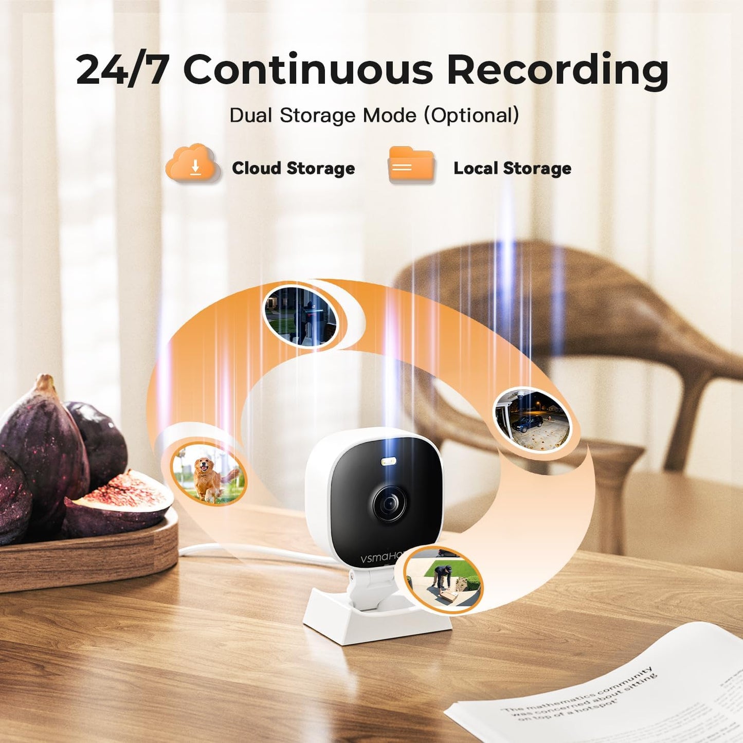 2K Cameras for Home Security Indoor/Outdoor,Inside Cameras for House/Baby/Elder/Pet,Wifi Camera,Plug&Play,Color Night Vision,2-Way Audio 24/7 Record,Support Cloud/Memory Card(Not Included),6.56ft Wire