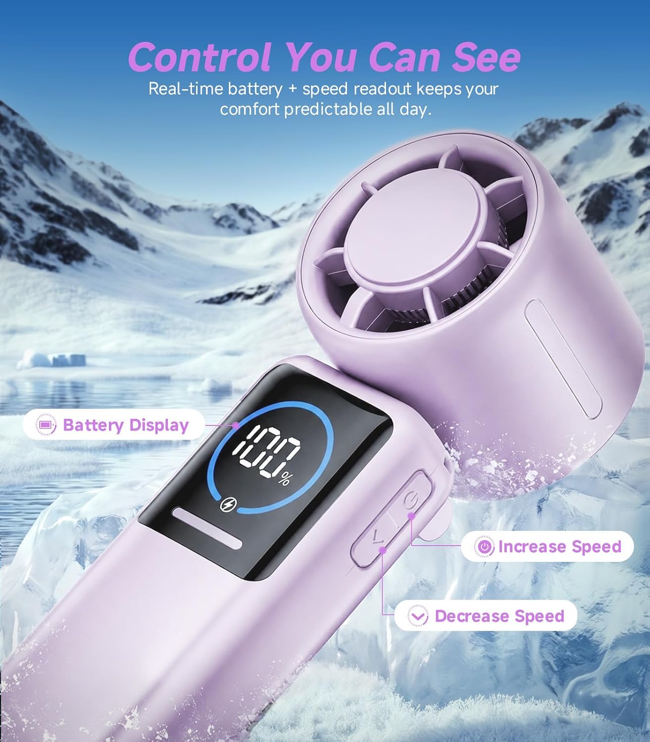 Turbo Portable Handheld Fan, 15000mAh Rechargeable Personal Fan for Travel | 15m/s Foldable Neck Fan with 100 Speeds, Up to 50H Runtime, Built-in USB-C Output and Display for Concerts and Outdoors