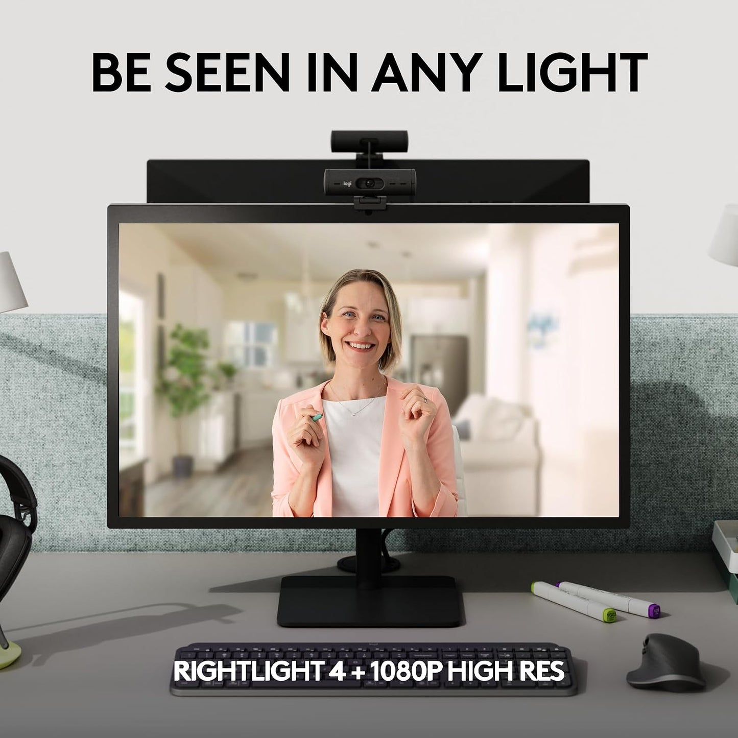 Logitech Brio 505 Full HD 1080p Business Webcam with Auto Light Correction | Auto framing, dual noise reduction mics, integrated privacy shutter, compatible with Teams, Meet, and Zoom, TAA compliant