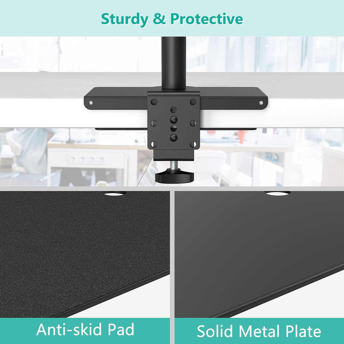 WALI Monitor Mount Reinforcement Plate for Thin, Glass, and Other Fragile Table Tops, with Most Monitor Bracket Grommet C Clamp Installation (CGRP-B), Black