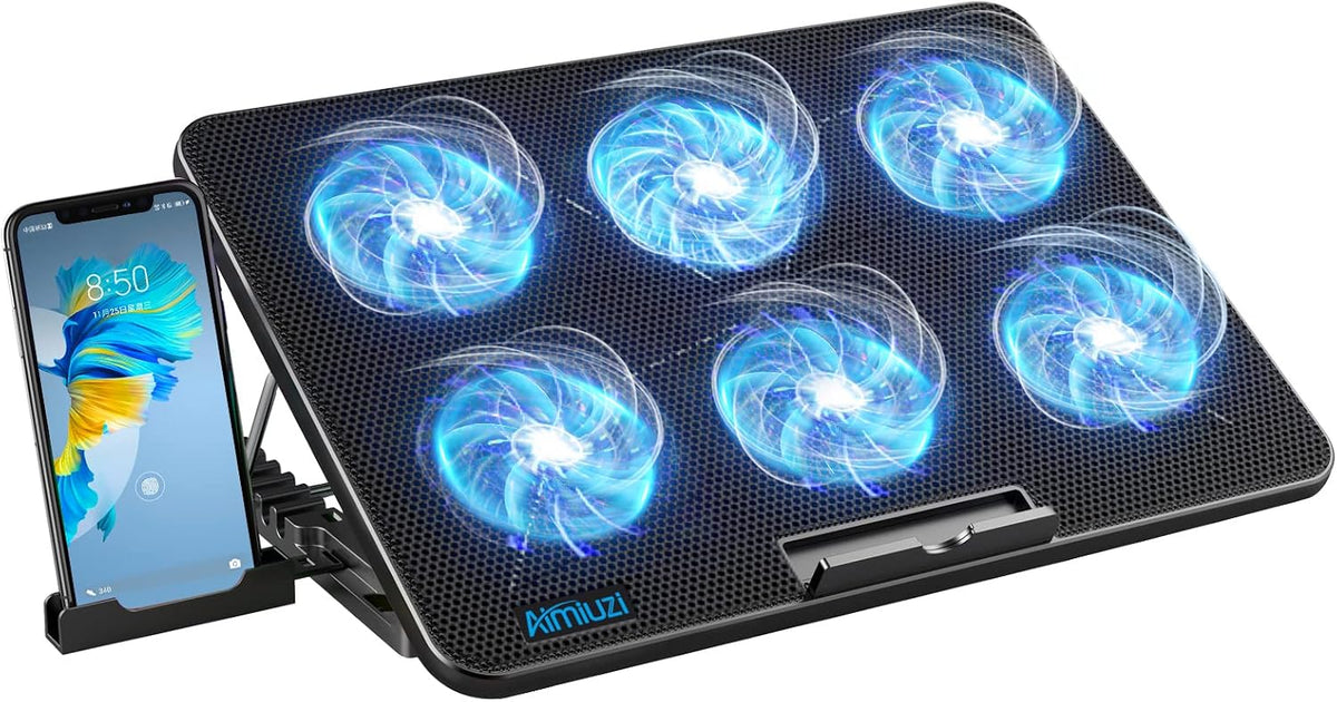 AIMIUZI Laptop Cooling Pad, Gaming Laptop Cooler with 6 Quiet Fans, Laptop Fan Cooling Pad Fits 12-17 Inch Laptop, USB Port Powered, 7 Adjustable Height
