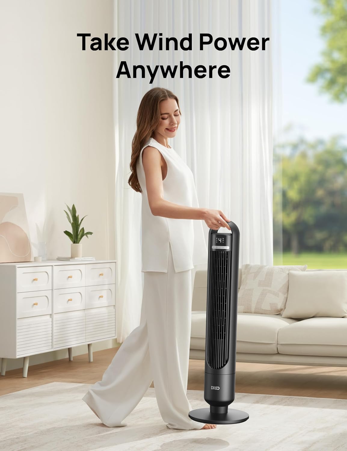 DREO Tower Fan for Bedroom, 26ft/s Velocity, 90° Oscillating, 8H Timer | 4 Speeds, 3 Modes, 28dB Quiet Standing Fan, Floor Fan for Room, Living Room, Office, Home, Cooling Fan with Remote, Black