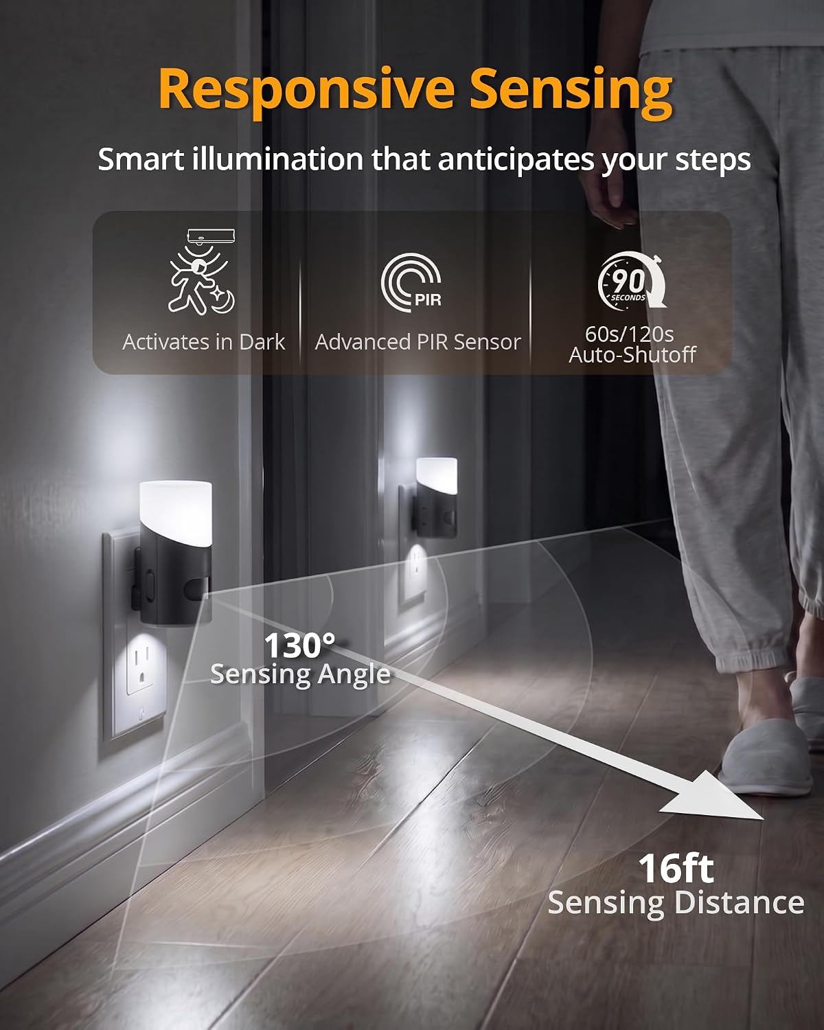 Lyridz Motion Sensor Night Light, LED Night Lights Plug into Wall, 1-150LM Dimmable Night Light Indoor for Hallway, Stairs, Bedroom, Garage, Bathroom, Toilet (Cool White, 2 Pack)