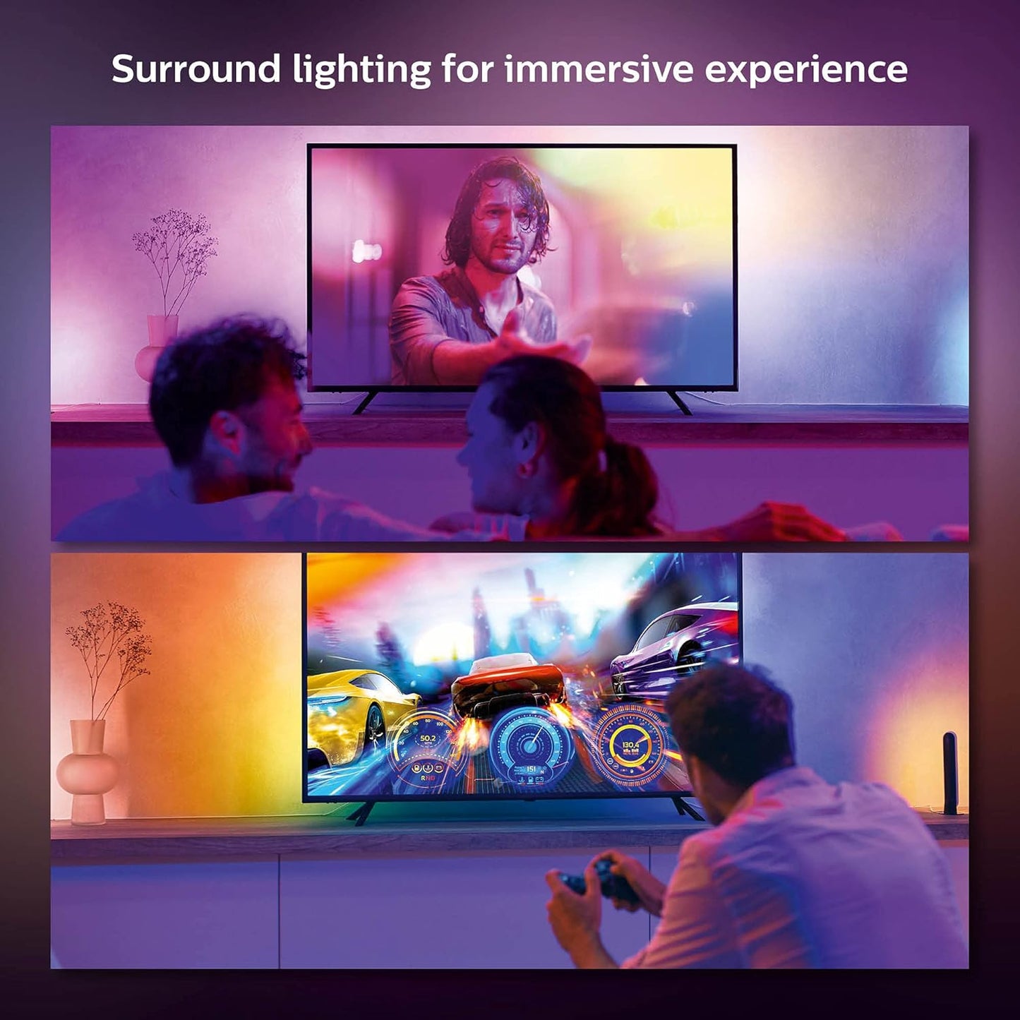 Philips Hue Play Gradient 65" Smart TV Light Strip, Flowing Color-Changing LED Strip Lights, Multicolor TV Backlight Sync with Music and Gaming, Requires Bridge & Sync Box, Control with App and Voice
