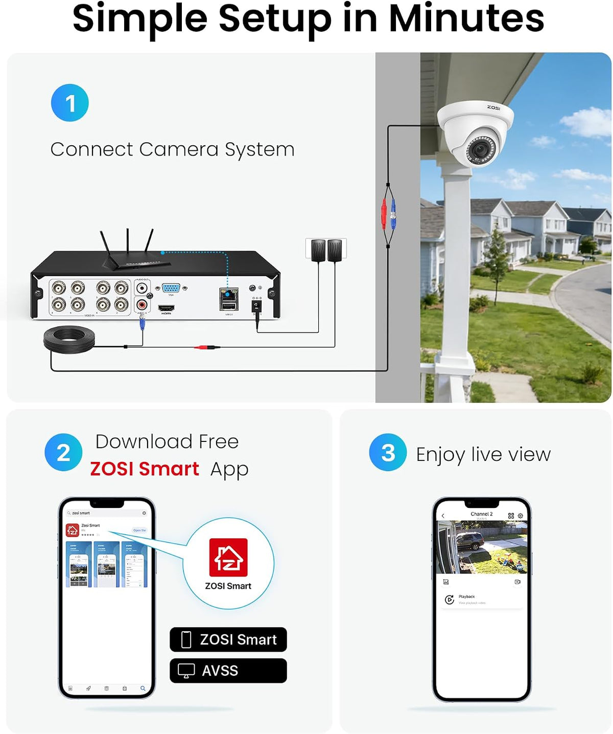 ZOSI 3K Lite 8CH Security Camera System with 1TB HDD,AI Human/Vehicle Detection,80ft Night Vision,H.265+ 8 Channel 1080P HD-TVI DVR Recorder,8pcs 1920TVL Weatherproof CCTV Dome Cameras Indoor Outdoor