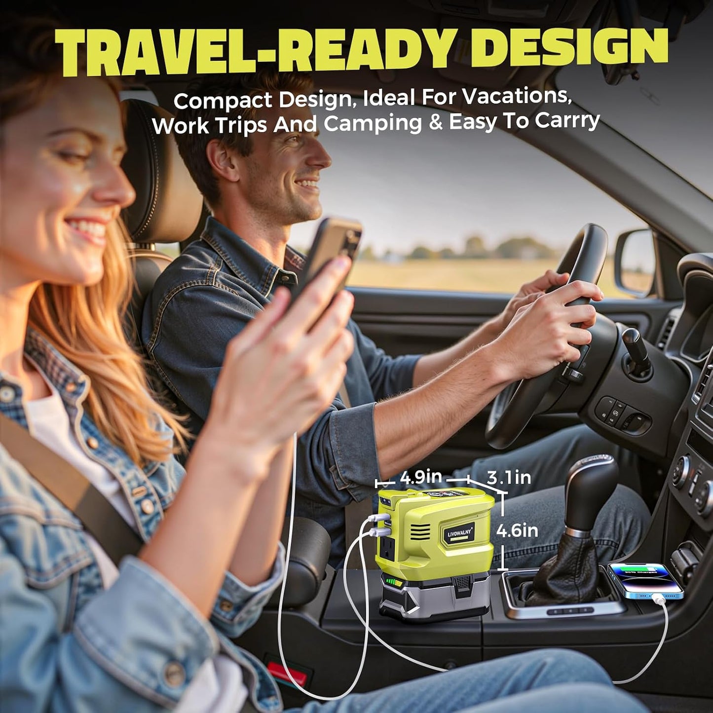 Real 200W Portable Power Inverter Compatible with Ryobi 18V, LIVOWALNY Outdoor Generato Battery Converter 2 USB & AC Battery Powered Outlet, DC 18V to AC 110V-120V Power Station (Tool Only)