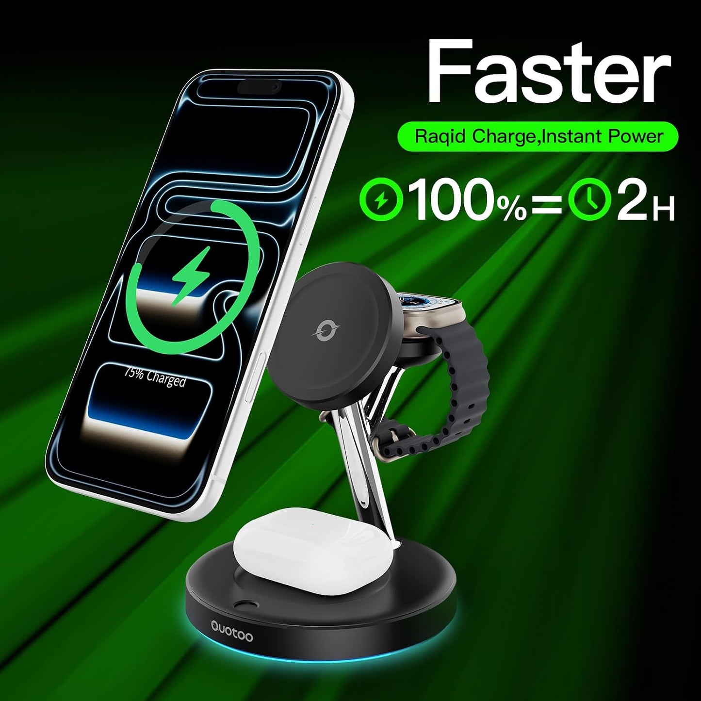 【Adjustable Blue Ambient Light】 Wireless Charger 3 in 1 for iPhone, Magnetic Charging Station for Apple Family,15W Fast MagSafe Charger Stand,for iPhone17-12-iWatch AirPods Series