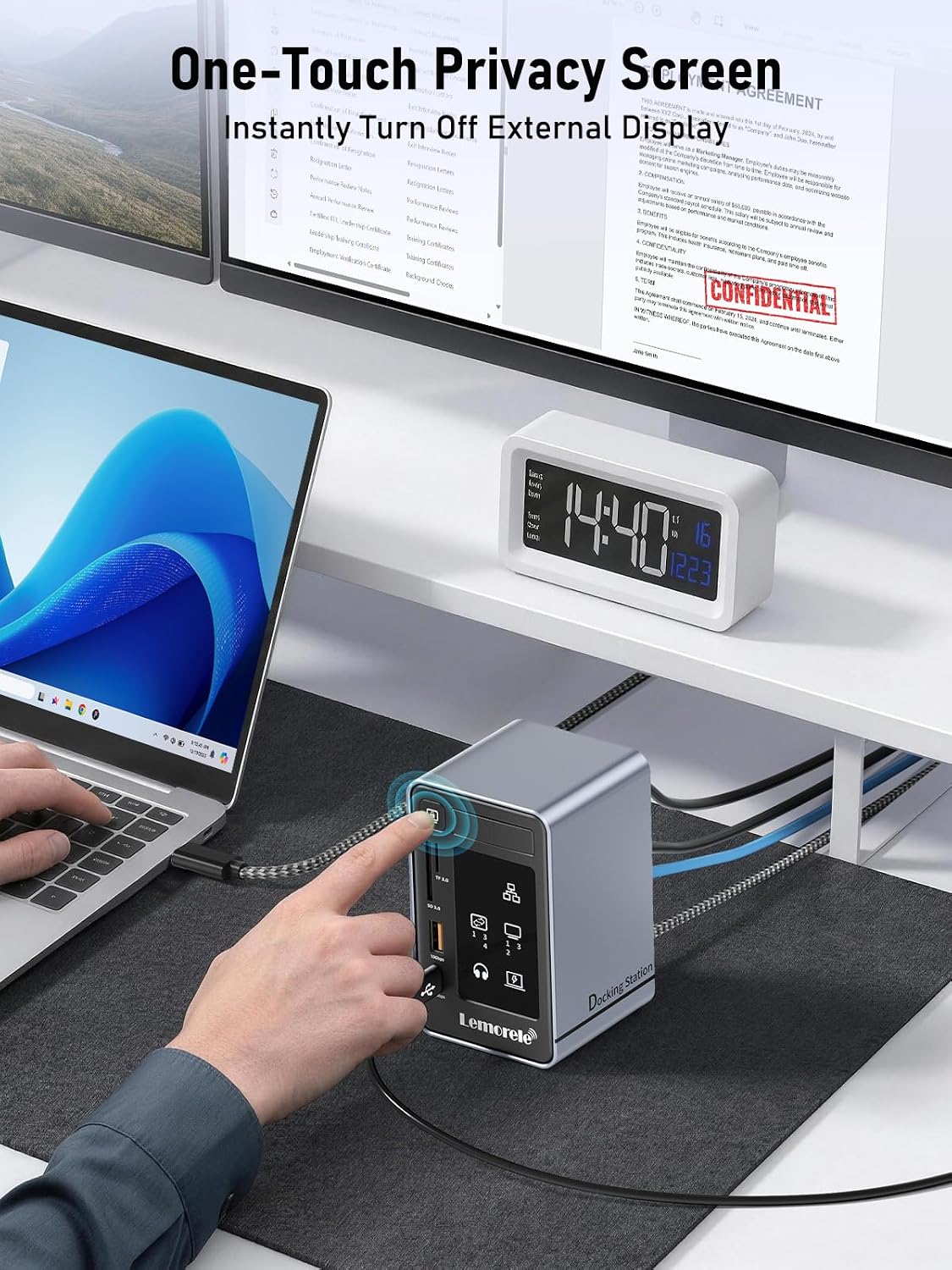 Lemorele Aluminum USB C Docking Station 2HDMI DP 4K 100W Gigabit LAN Hub
