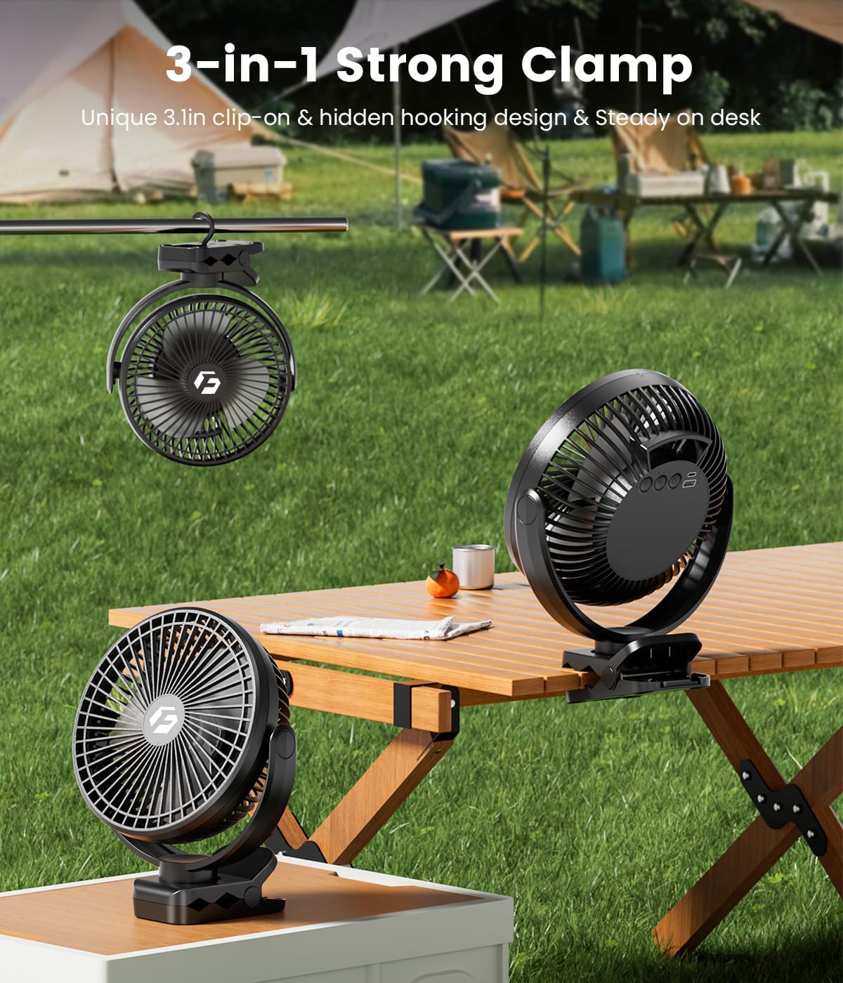 40000mAh Clip on Fan for Golf Cart, Up to 127Hrs Portable Rechargeable Fans | 8-inch Desk Fan with 3 Speeds, 9 LEDs, Remote, Timers, Hook, Battery Operated Fan for Office, Desk, Camping, Treadmill, Tent