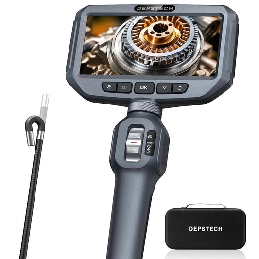 DEPSTECH 5" Articulating Borescope,1080P Inspection Camera with Light 5FT | Inspection Camera,video & sound Record,Built-in mic & speaker,0.24Inch 210° Two-Way Probe,3350mAh,Waterproof for Automotive