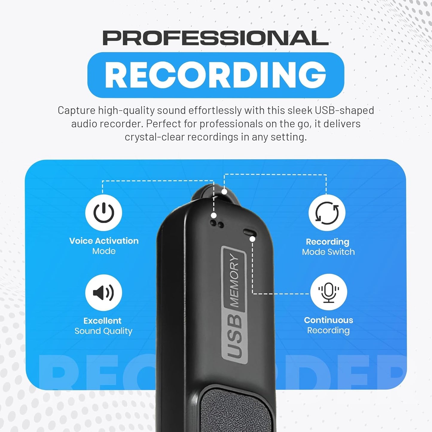 USB-C Audio Note Device for Meetings, Lectures, and Personal Notes, 288-Hour Storage, Easy Playback on PC and Mac, Compact Design with Magnetic Cap