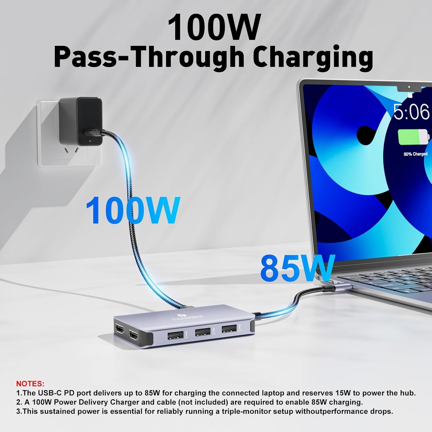 4K@60Hz USB C to Dual HDMI Adapter, 6 in 1 Docking Station Dual Monitor, 3*USB-A Data Ports, 100W PD, HDMI Splitter Extended Display Laptop USB C Hub for MacBook Neo/Air/Pro, HP, Dell and More