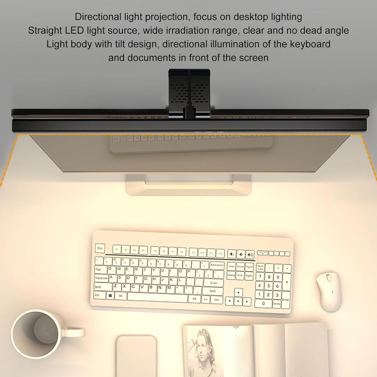 Monitor Light Bar Desk Light Bar 3 Switchable Light Modes Stepless Dimmable Touch Control Computer Screen Light Bar for Office Home White (Black)