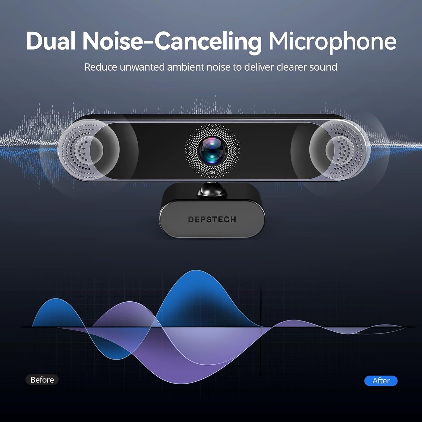 DEPSTECH 4K Webcam, Ultra HD 1/2.55'' Sony Sensor 3X Digital Zoom Autofocus | Dual Noise-Canceling Microphones, Remote Control, 80° FOV, Streaming Webcam for PC Mac Laptop Video Call Zoom Skype Teams