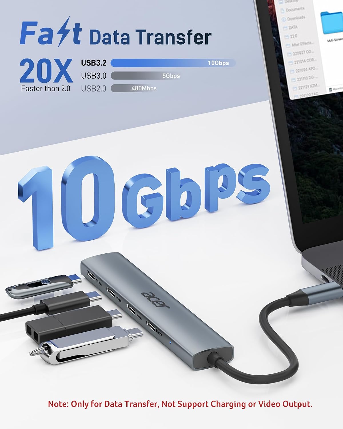 Acer USB C Hub, 10Gbps Type C Splitter with 4 USBC 3.2 Port for Laptop