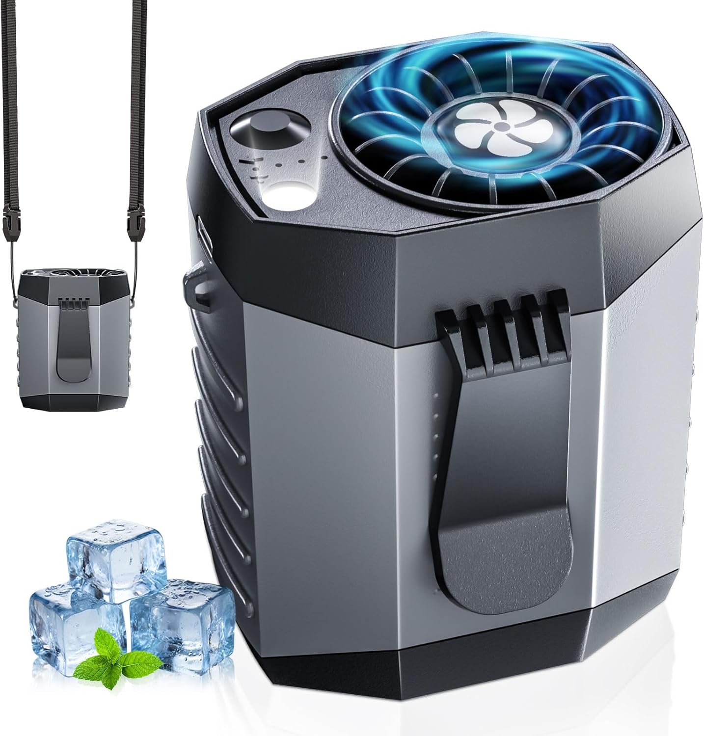 JKBOOM Portable Waist Fan, 9200RPM High Speed Wearable Fan, Mini Rechargeable Personal Fan for Jobsite & Outdoor, 25H Runtime, 25dB Quiet, Belt Fan with LED Flashlight for Men, Grey