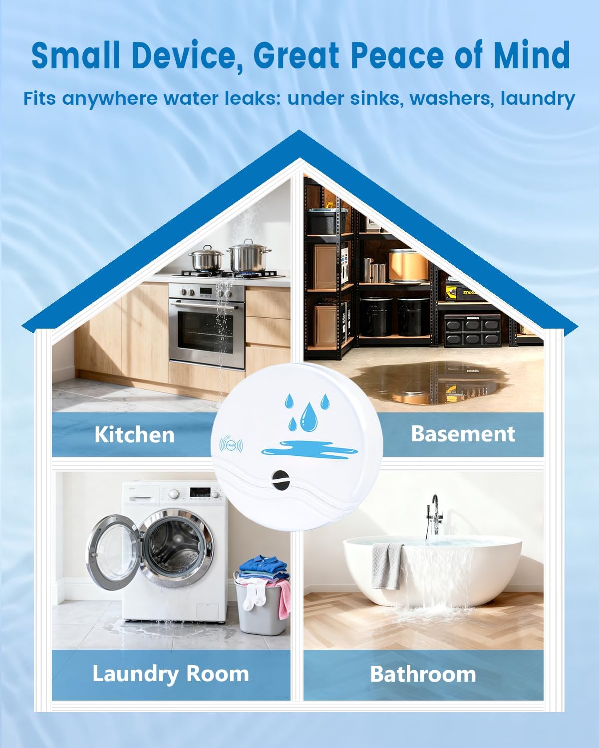 5 Pack Water Leak Detectors for Home | Water Sensor Alarm Leak Detector, 100dB, Waterproof, Kitchens, Bathrooms, Laundries, Sinks, Basements, Battery Included