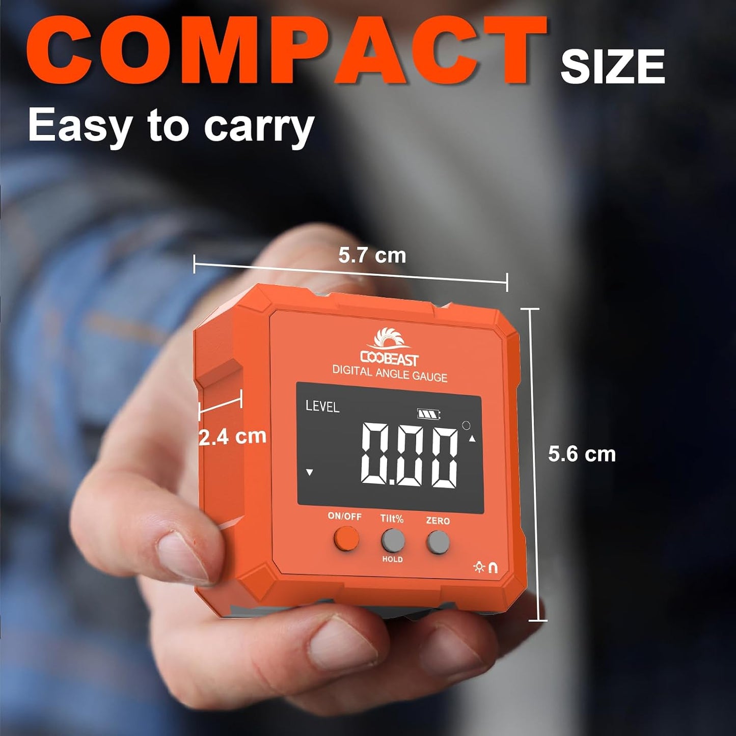 Digital Angle Finder Magnetic Base Compact Digital Level Protractor Orange | Angle Gauge with Backlight Compact Angle Measuring Tool Inclinometer for Woodworking Construction Table Saw gift for Men