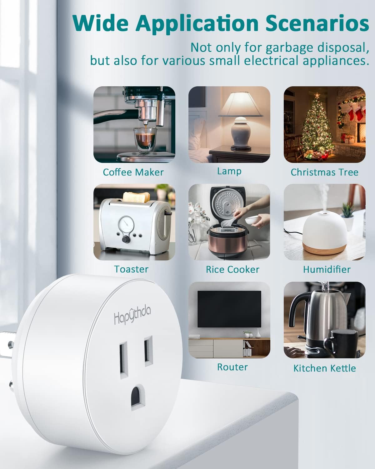 Garbage Disposal Switch, Wireless Garbage Disposal Switch, Garbage Disposal Button with 15A/1500W/4000V Anti-Surge for 500ft RF Range Magnetic Base Smart Plugs