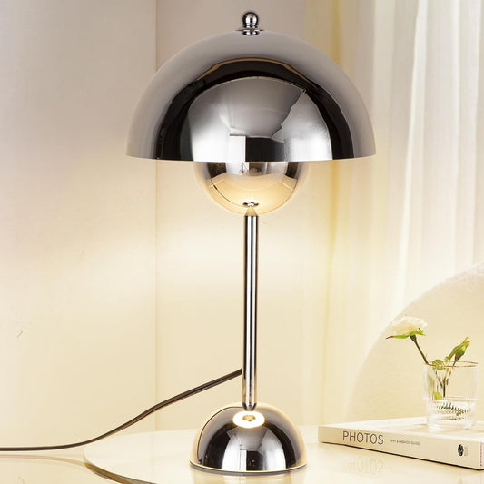 COSYLUX Creative Mid-Century Modern Bud Table Lamp, Chrome | Cute nightlight reading desk lamp, indirect lighting, all-metal construction, fits for bedroom, living room, study, office