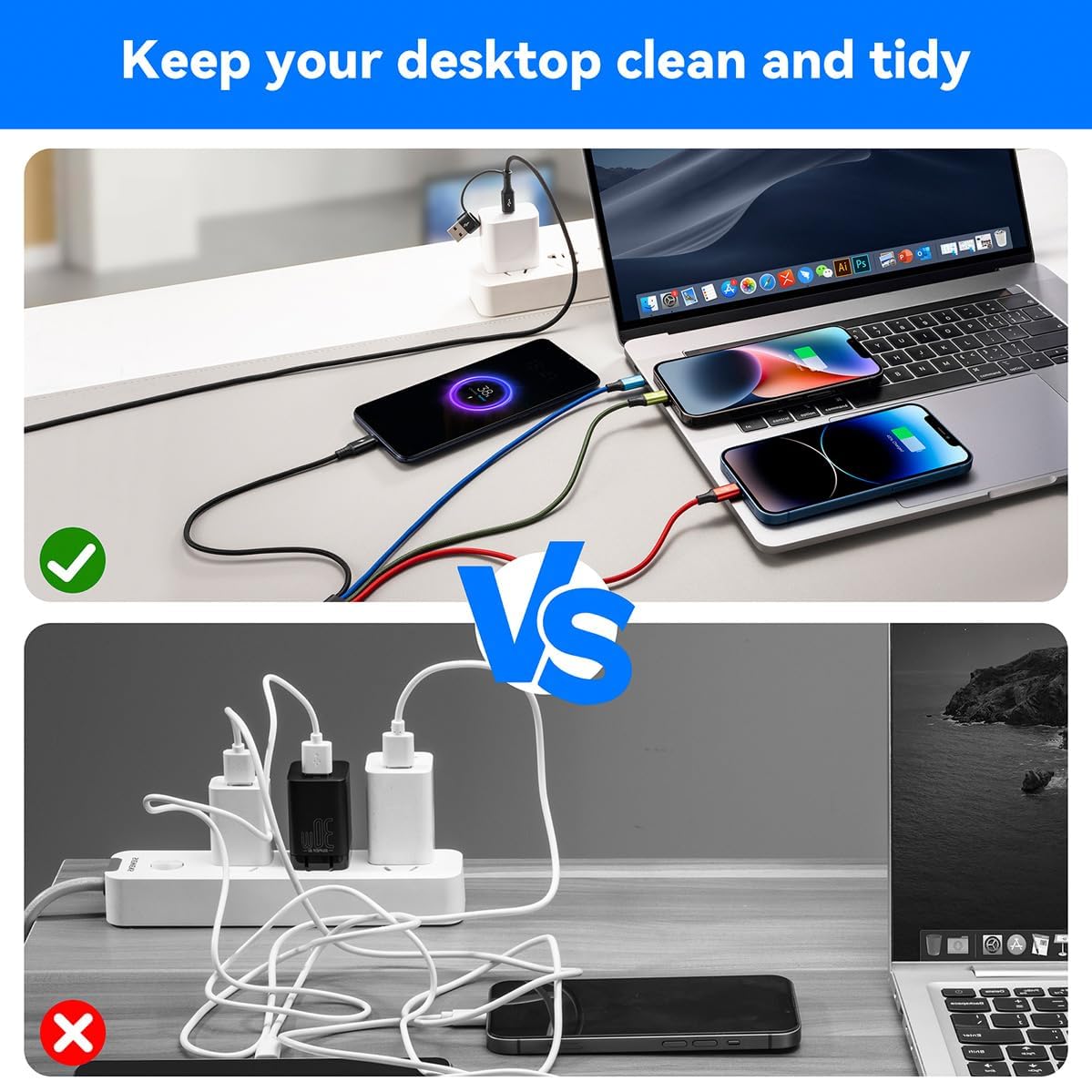 6 in 1 Multiple Charging Cable,USB A/C Universal Charger Cable 2 Pack 6Ft | Multi Chargers Cord for All Devices, Lightning/Type C/Micro USB Ports for iPhone 17 16 15 14 13/Galaxy/Tablets/PS,Car,Office