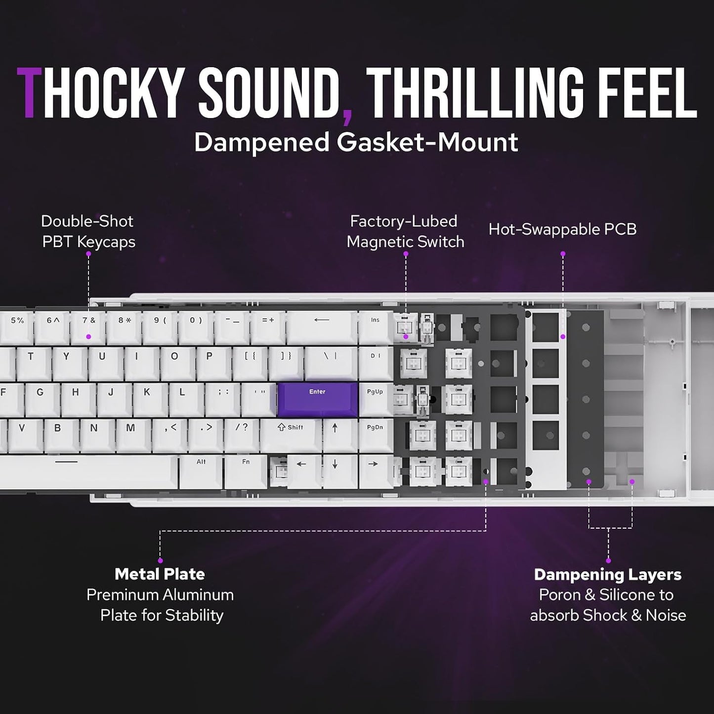 EPOMAKER HE68 Hall Effect Keyboard, 8000hz Polling, 0.01mm Adjustable Trigger, 0.125ms Latency, Creamy Gasket, Snap Key, SOCD, RGB, Wired Magnetic Gaming Keyboard for Mac/PC (White)