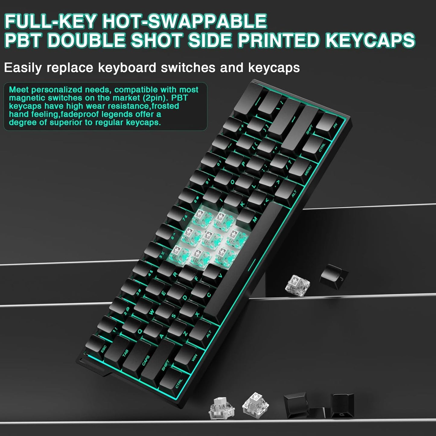 Aula MINI60 HE PRO Wireless Gaming Keyboard 60%,Hall Effect Rapid Trigger Magnetic Keyboard,8000Hz Polling,Tri-Mode(BT5.0/2.4GHz/USB-C),RGB Hot Swappable Compact Mechanical Keyboard for Gamer(Black)