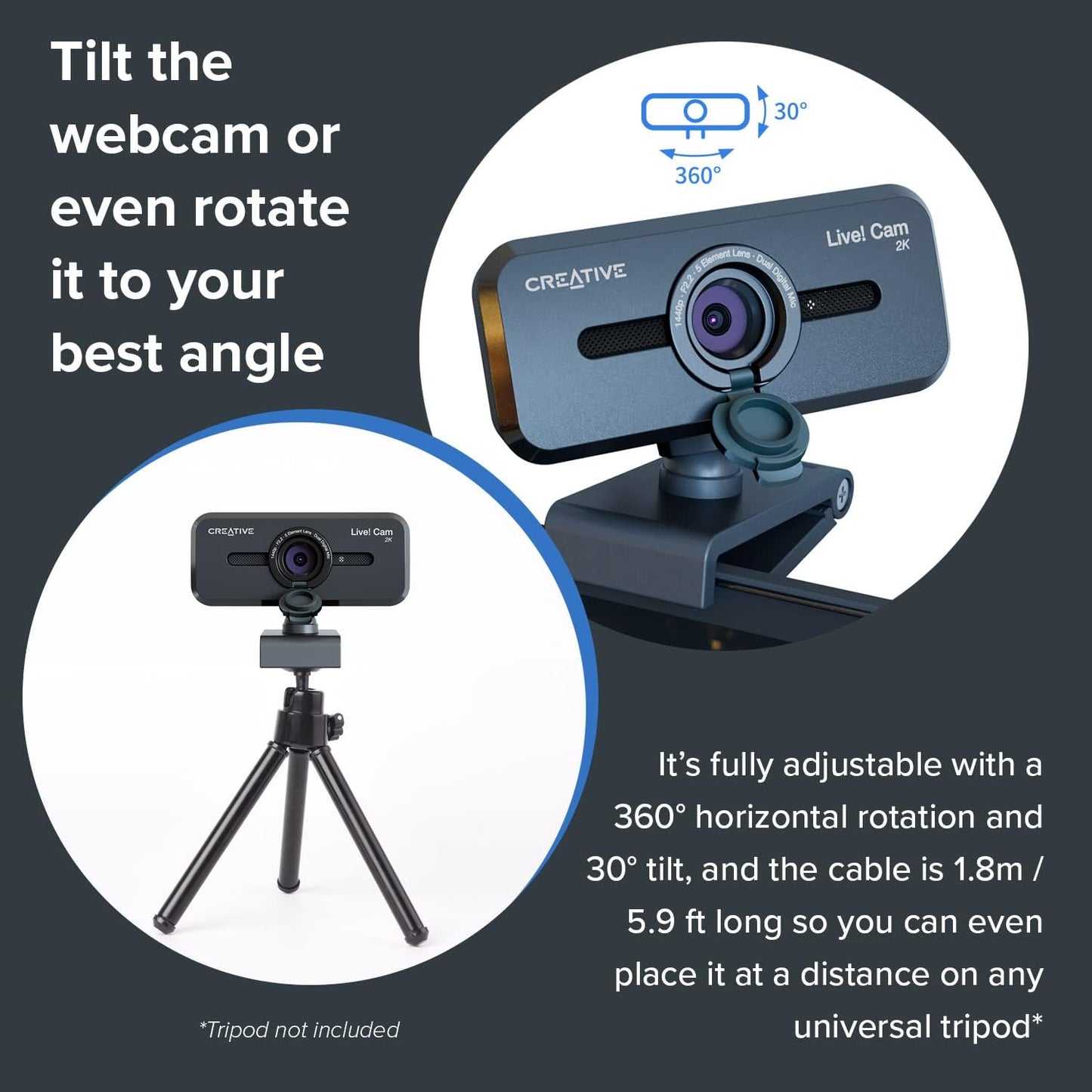 Creative Live! Cam Sync V3 2K QHD Webcam with 4X Zoom | 2K QHD Webcam, 4X Digital Zoom, Dual Microphones, Plug-and-Play, PC, Meetings