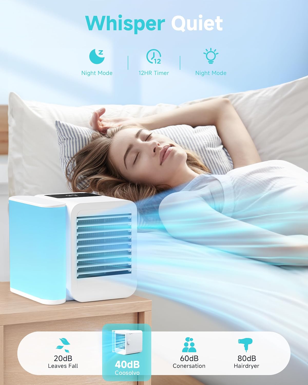 Portable Air Conditioners Fan: Air Conditioner, Ac Unit | Evaporative Air Cooler - Personal Mini Air Cooler with Timer & 7 Light Ac Unit for Bedroom Room Desktop Office (Pearl White)