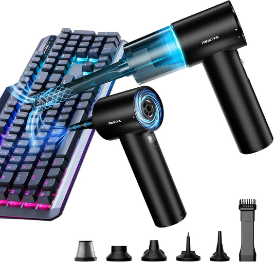 Computer Keyboard Cleaner Portable Vacuum and Compressed Air Duster Black | 18000Pa super power, cordless cleaner for tight spaces, with LED light, 150000rpm adjustable blower, 2600*3 mAh rechargeable