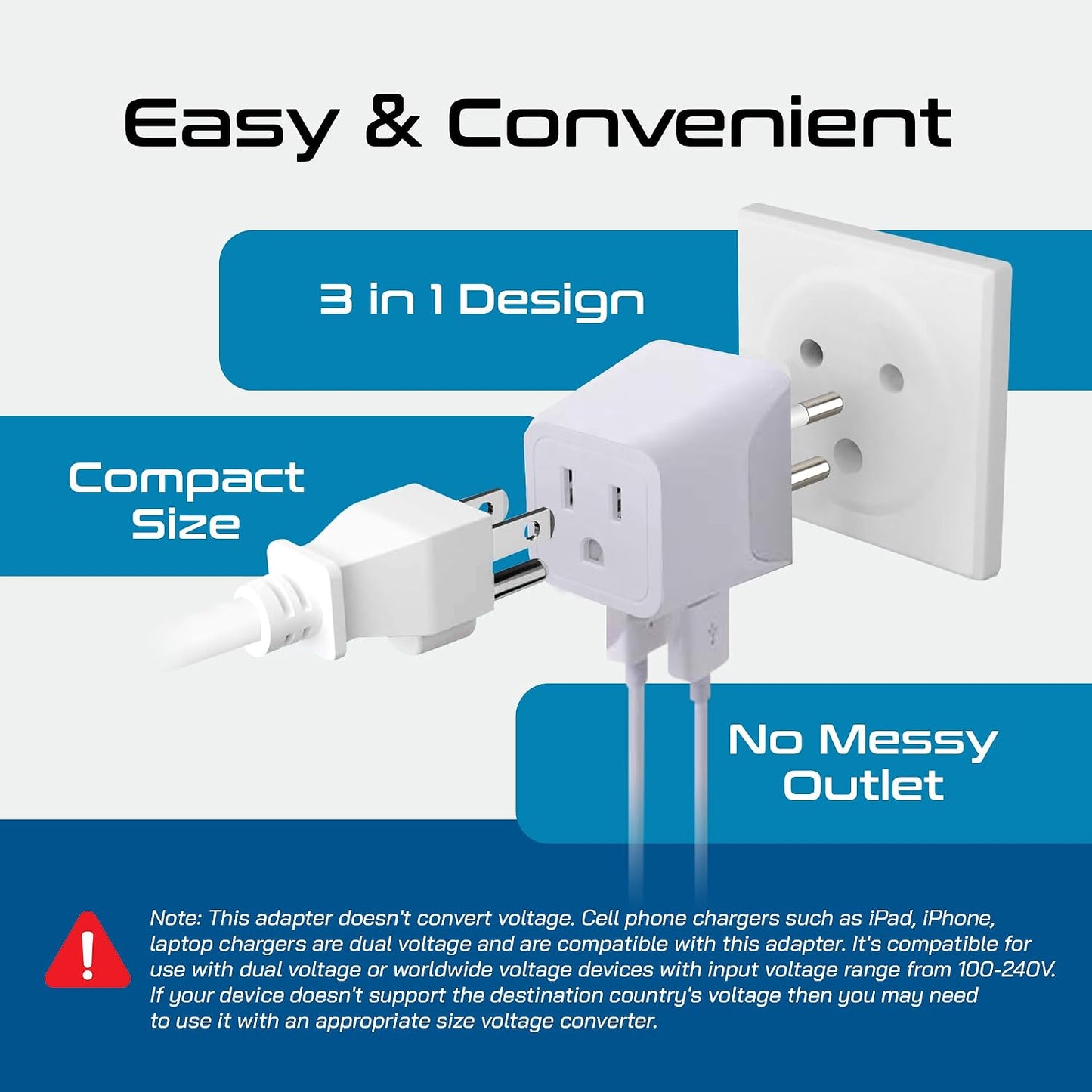 Ceptics Thailand Travel Plug Adapter – Type O Power Adapter with USB-C & A + USA Input – Ultra Compact,3-in-1 Safe Grounded Adapter Plug for Thailand