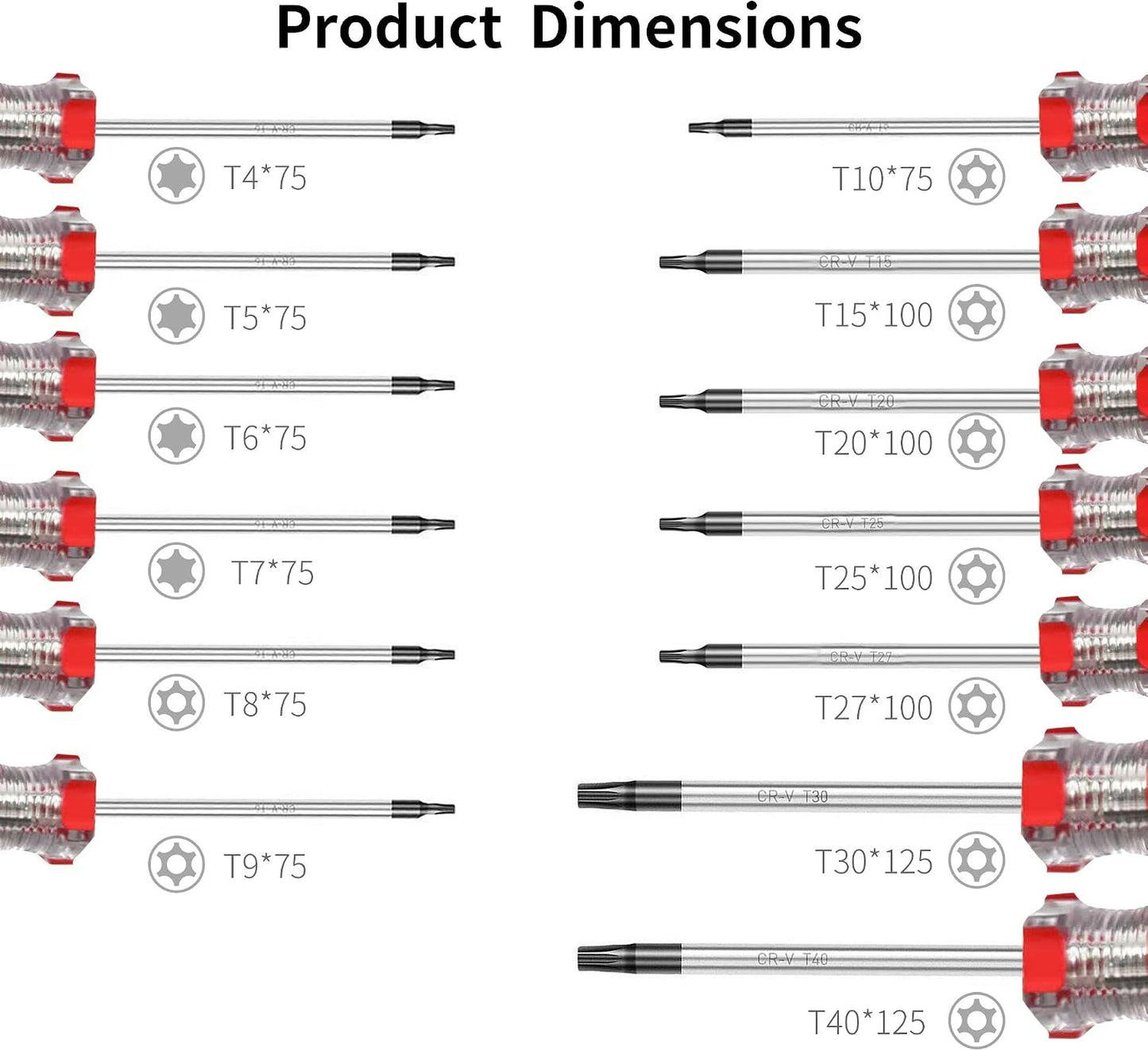 13-Piece Magnetic Torx Screwdrivers Set, Security Tamper Proof, T4、T5、T6、T7、T8、T9、T10、T15、T20、T25、T27、T30、T40 (red)