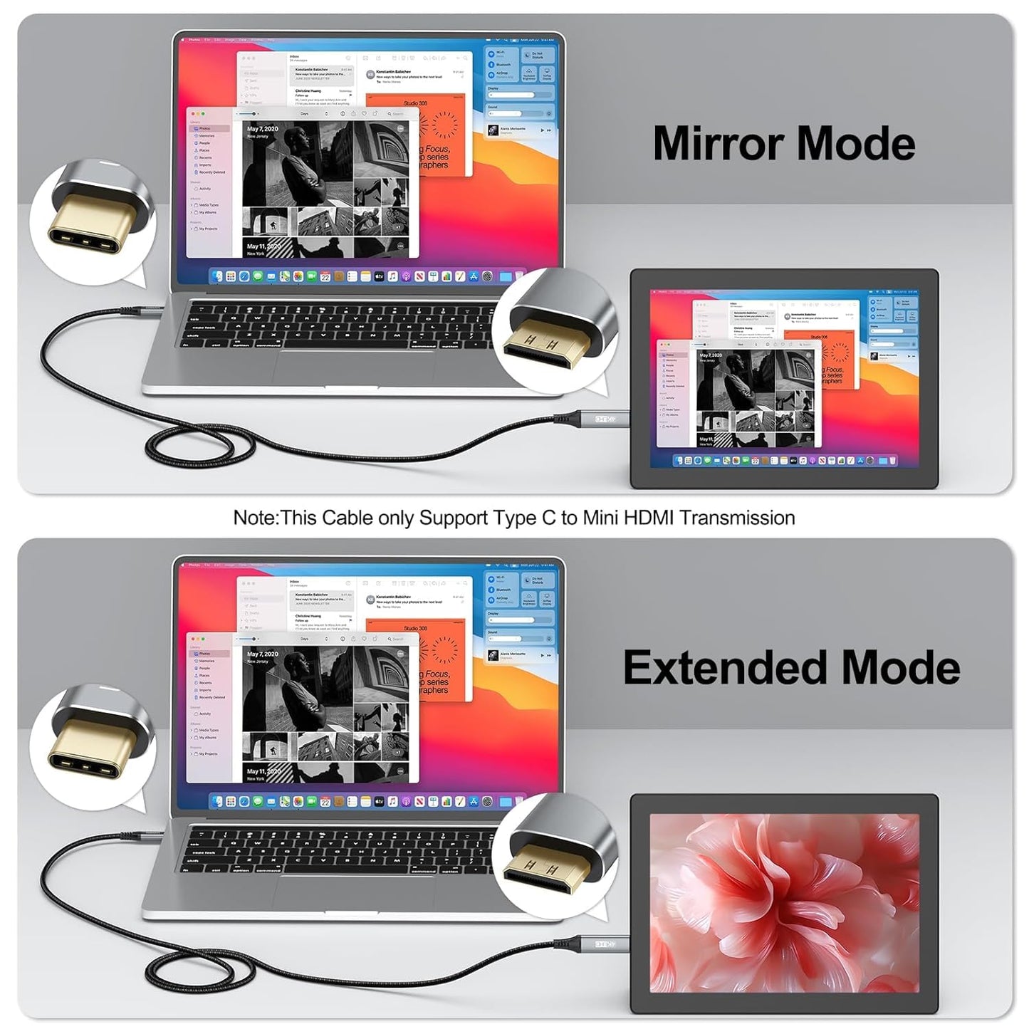 USB C to Mini HDMI Cable 6FT, High Speed USB Type-C to Mini HDMI 2.0 Cord (4K@60Hz,2K,1080P,HDR,3D,ARC) for MacBook, iPhone 17 16/Pro, Galaxy 26/25, iPad Pro, Laptop to Portable Monitor