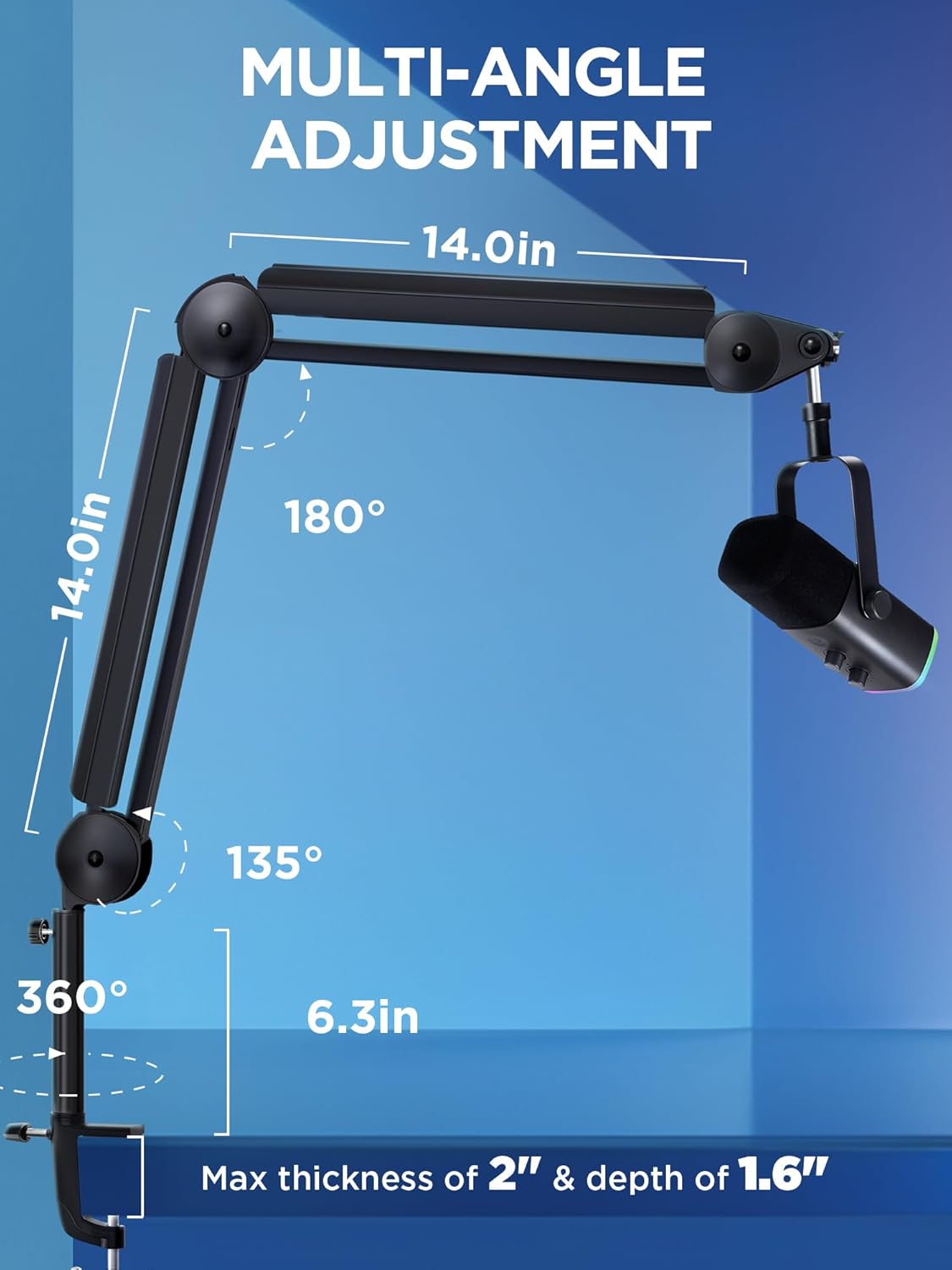 InnoGear Mic Arm Microphone Boom Arm Cable Management for Blue Yeti, Black | Desk Mount, for Shure Fifine, Professional Appearance, Extendable, Horizontal Reach 32.3", 3.5 lb Weight Capacity, Heavy-Duty