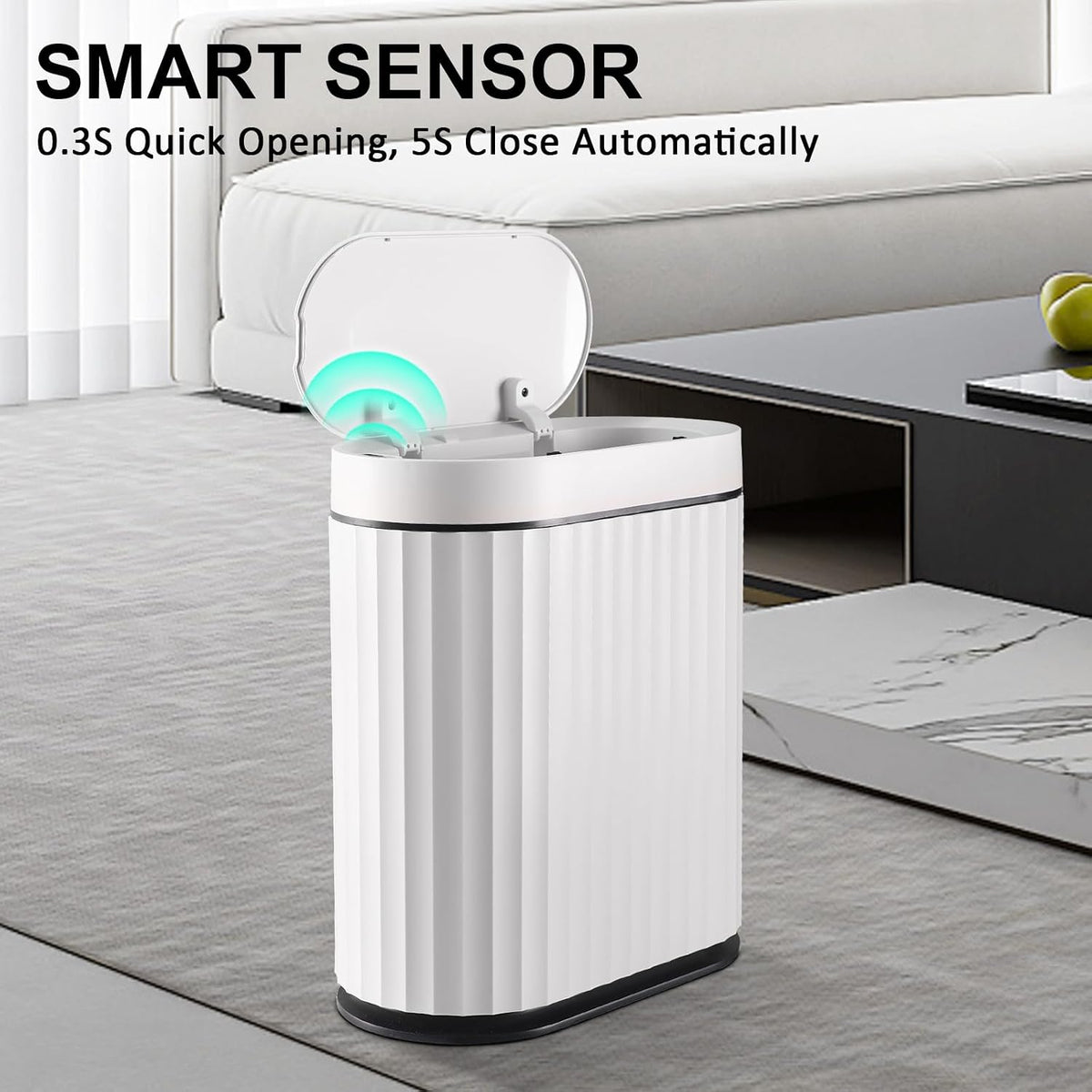 ELPHECO Bathroom Trash Can with Lid, 2 Gallon, Motion Sensor, Black White