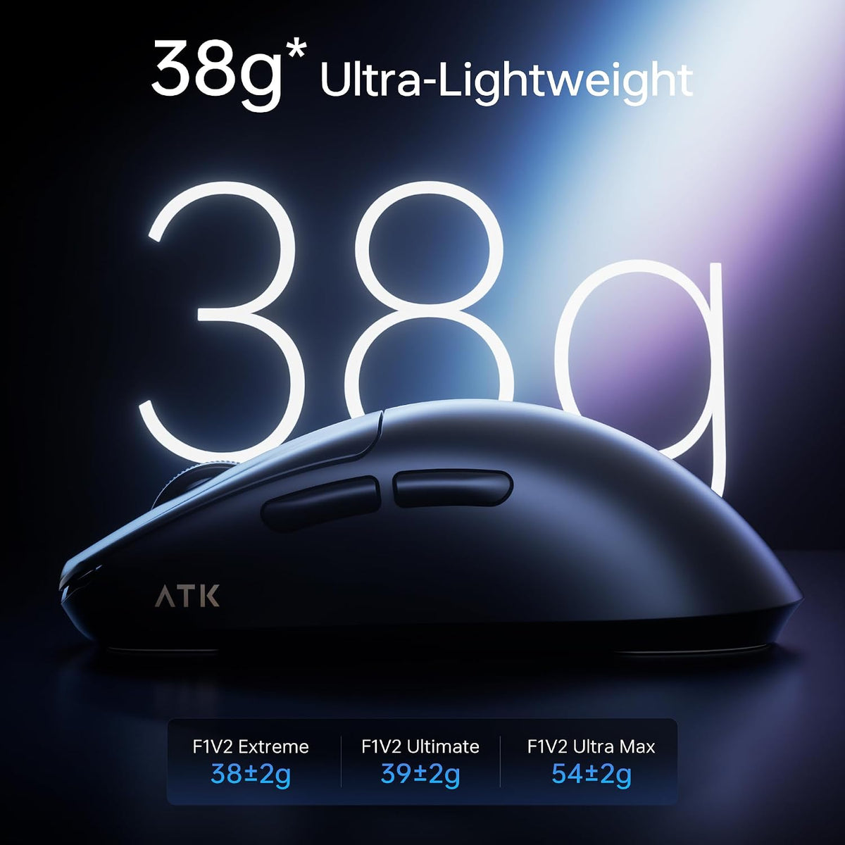 ATK Blazing Sky F1 V2 Ultra Max Wireless Gaming Mouse, PAW3395 Ultra Sensor, DPI up to 30,000, 54g Lightweight, 600 Hr Battery Life, All-New Nano Coating, Tri-Mode 2.4G/Bluetooth/Wired - Black