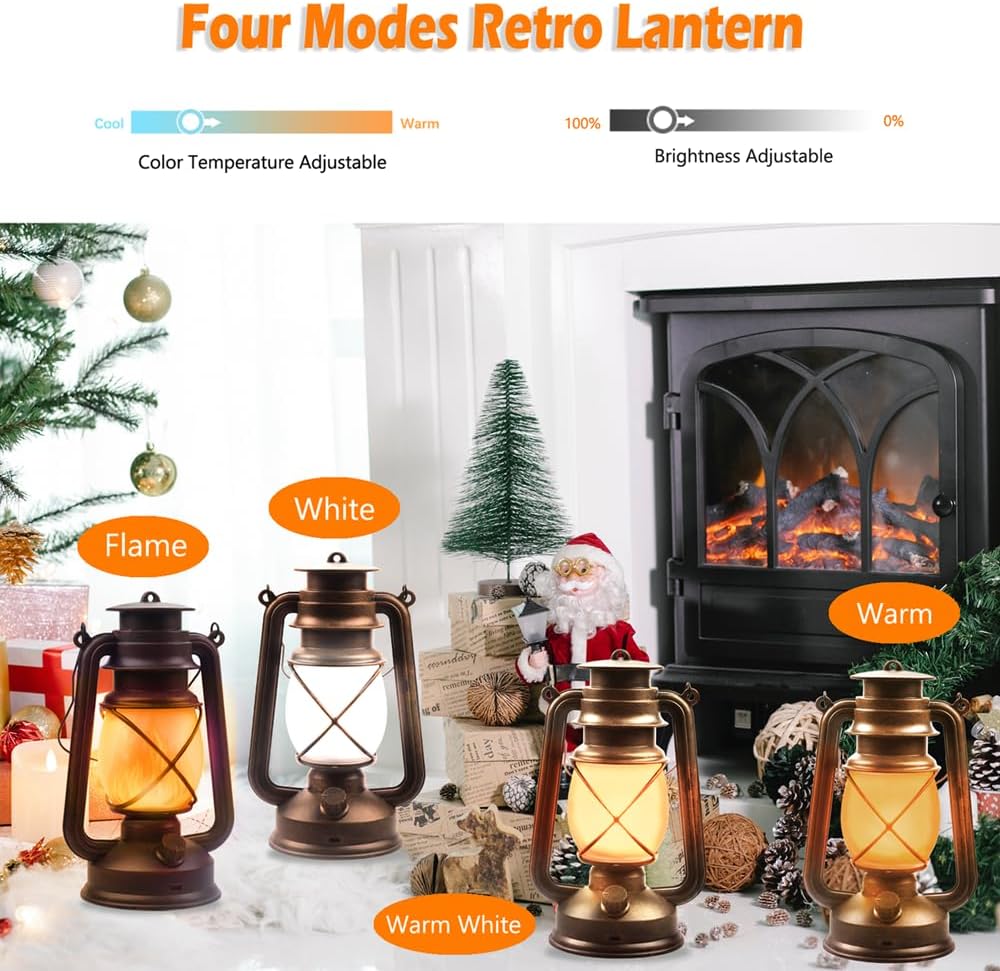 Marlrin USB Rechargeable Lanterns 2 Pack with Remote Control 4 Modes Lights | Vintage Hanging Lanterns Outdoor Waterproof LED Flickering Flame Light Outdoor Indoor Decor for Patio Porch Camping Halloween