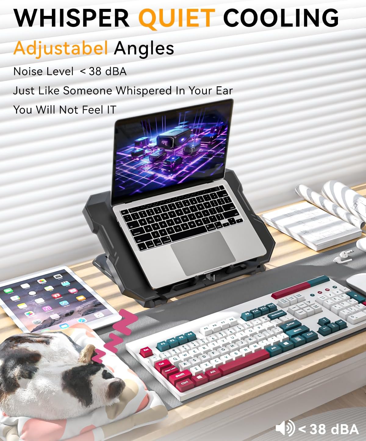 Laptop Cooling Pad, Gaming Laptop Cooler with 7.1 Inch Powerful Fan, RGB Lights &amp; 3-Speed Fan Control &amp; LCD Diamond Design, Height Adjustable Quiet Laptop Cooling Stand for 12"-21" Laptops etc