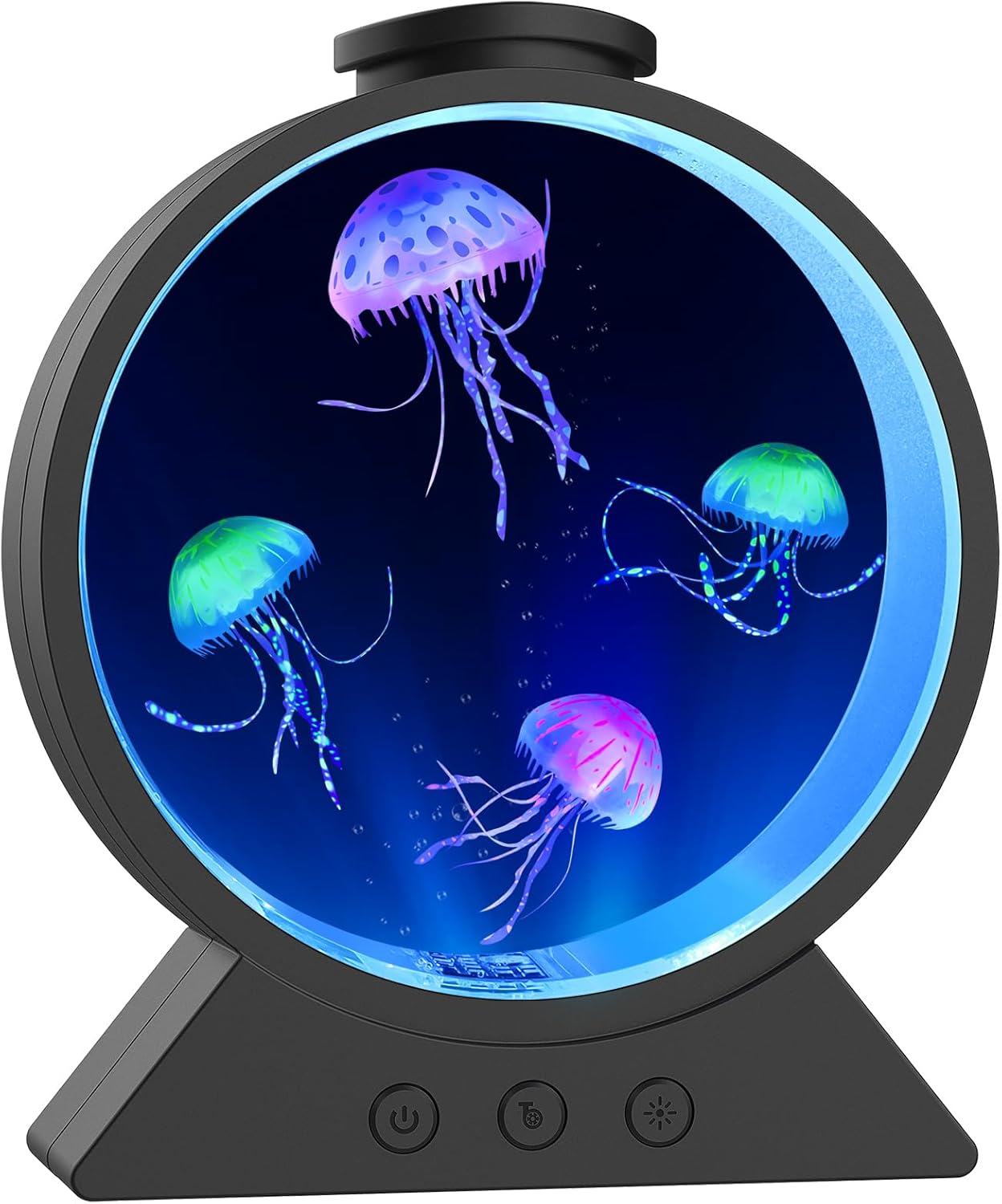 Jellyfish Lamp for Sleep Anxiety Calming Night Light for Bedroom(Black) | Whisper-Quiet Sensory | 7 Soft Color Modes | Adjustable Water Flow | 8H Auto-Off Timer | Rounded Tank Lamp Gift for All Ages