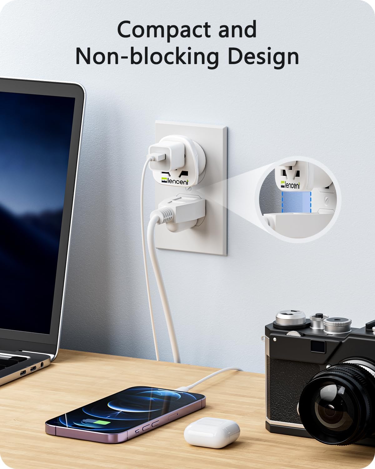 LENCENT World to US Plug Adapter, [2 Packs] European EU Europe/UK/Australia | China/Italy to USA American Outlet Power Adaptor Travel Plug Adapter
