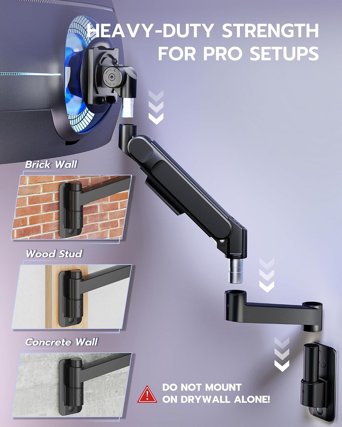ARES WING Monitor Wall Mount for 24-57 Inch Ultrawide Screen, Black | Premium Heavy Duty Gaming Monitor Arm for 60 lbs, Full Motion Gas Spring, Bearing Head for Easy Adjustment, 75/100 VESA Mount